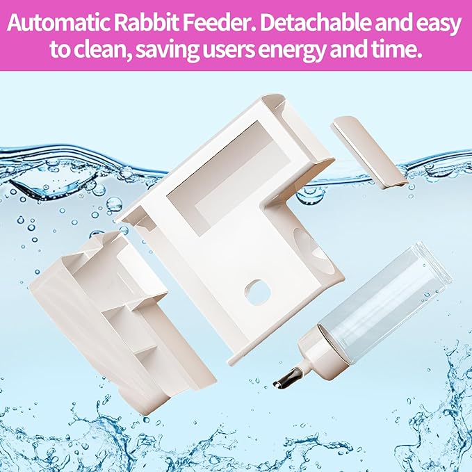 2 in 1 Guinea Pig Food Water Dispenser, Rabbit Water Bottle Leak-Proof, 2 in 1 No-Drip Automatic Dispenser for Guinea Pig Cage, Chinchilla, Ferret, Hamster Small Animal Waterer (Pink, 2 in 1)