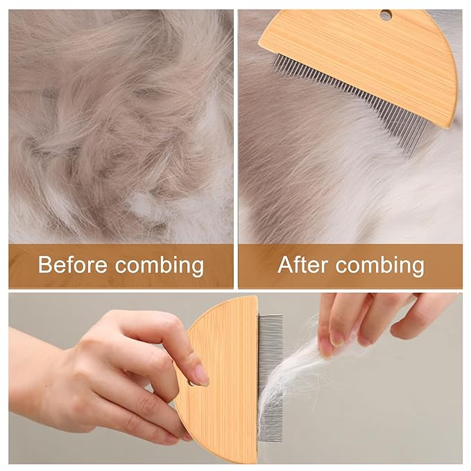 Flea Comb for Cats 3 Pcs, Wooden Cat Comb Pet Comb with Rounded-Tip Teeth Tangles and Loose Fur, Grooming Comb Tool for Cats,Dogs and Rabbits Tangled Hair