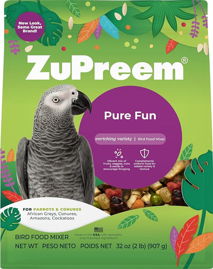 ZuPreem Pure Fun Bird Food, Parrot, Conure, Caique, African Grey, Eclectus, Small Cockatoo, Seed and Pellet Blend for Medium Large Birds, Bird Food Mixer Topper, Enriching Variety (ML, 2 lbs)