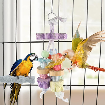 2PCS Bird Beak Grinding Stone, Calcium Stone Parrot Chew Toys Cage Hanging Bite Accessories for Hamster, Budgies, Parakeets, Cockatiels, Conures