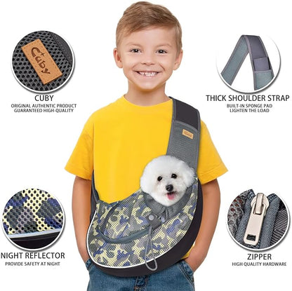 Cuby Pet Dog Sling Carrier for Small Dogs Cats Breathable Mesh Travel Safe Sling Bag Carrier for Dogs Cats Puppy (M Camouflage)