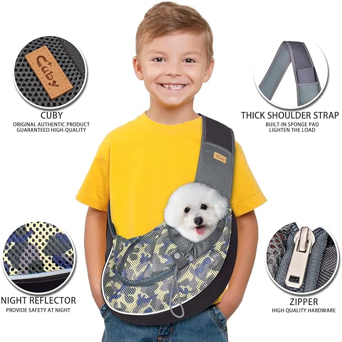 Cuby Pet Dog Sling Carrier for Small Dogs Cats Breathable Mesh Travel Safe Sling Bag Carrier for Dogs Cats Puppy (L, Camouflage)