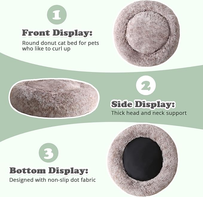 JOLLYVOGUE Dog Beds, Calming Small Dog Bed, Anti-Anxiety Dog Bed for Small Dogs, Fluffy Donut Dog Bed, Cozy Dog Cat Cushion Bed for Small Medium Dogs (24")