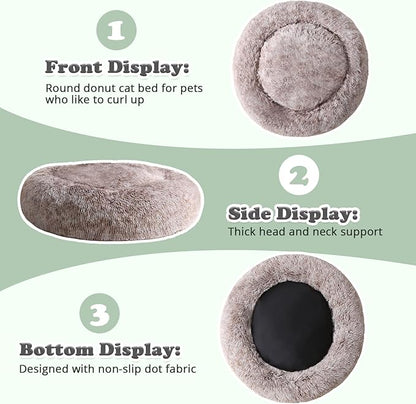 JOLLYVOGUE Dog Beds, Calming Small Dog Bed, Anti-Anxiety Dog Bed for Small Dogs, Fluffy Donut Dog Bed, Cozy Dog Cat Cushion Bed for Small Medium Dogs (24")