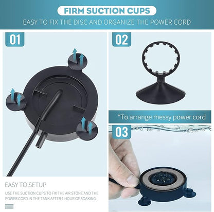 Pawfly 2 Inch Aquarium Air Stone Disc with LED Light Fine Bubbler Diffuser with Tubing for Fish Tank (Pump not Included)