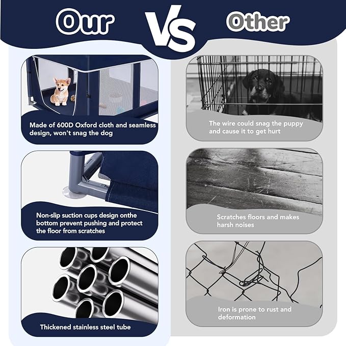 Dog Playpen 42 _ 42 inch, Puppy Playpen with Removable Roof, 25 Height Pet Playpen with Zipper Door for Small Dogs and Small Animals, Dog Fence Indoor & Outdoor