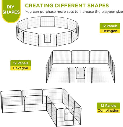 BestPet | Dog Playpen | 24 Inch, 12 Panels | Heavy Duty Metal Pet Exercise Pen | Indoor Outdoor Fence Panels | Rust-Resistant, Removable, Tool-Free Setup | Anti-Skid, Expandable Design