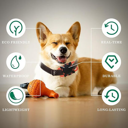 Dog Tracker, Pet Location Tracker with Collar Holder for Dogs, Waterproof Bluetooth Pet Collar Protector, MFi Certified, No Monthly Fee, iOS Only, Work with Apple Find My (Black and Red)