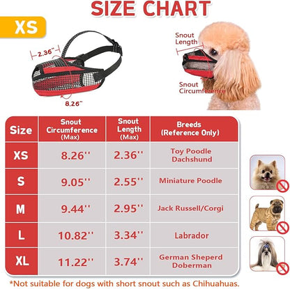 Dog Muzzle for Large Medium Small Dogs, Soft Mesh Muzzle for Dogs with Reflective Adjustable Strap, Prevent Biting Chewing and Licking, Dog Nose Open Design for Reduction Friction (Red, XS)