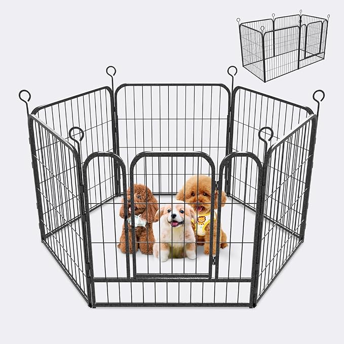 Dog Playpen 6 Panels 24'' Height Heavy Duty Dog Fence with Doors Outdoor Exercise Dog Fence for Large/Medium/Small Dogs Pets Playpen for RV, Camper, Yard