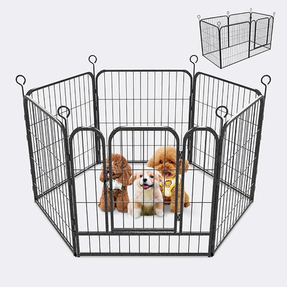 Dog Playpen 6 Panels 24'' Height Heavy Duty Dog Fence with Doors Outdoor Exercise Dog Fence for Large/Medium/Small Dogs Pets Playpen for RV, Camper, Yard