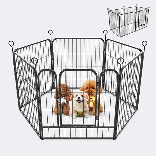 Dog Playpen 6 Panels 24'' Height Heavy Duty Dog Fence with Doors Outdoor Exercise Dog Fence for Large/Medium/Small Dogs Pets Playpen for RV, Camper, Yard