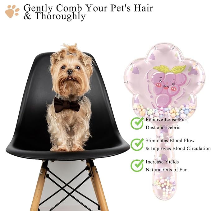 Soft Dog Brush for Small Dogs | Gentle Puppy Brush for Yorkies, Shih Tzus, Maltipoos & Maltese | Pet Hair Removal Brush with Soft Bristles | Dog Brush for Shedding (Purple Grapes)