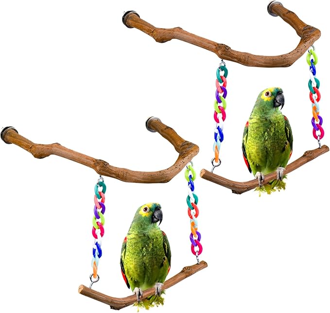 Bird Swing Toys, Standing Bird Perch with Natural Grape Wood, U Shape Hangable Birdcage Accessories, Birds Chewing Toy for Budgerigars, Parakeets, Cockatiels, Conures, Lovebirds, Finches (2Pack)
