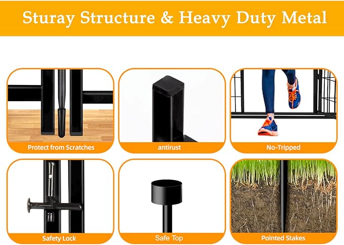 48 in(H) Decorative Garden Fence with Gate,8 Panels Total 17.7 Ft(L) Heavy Duty Iron Animal Barrier Fence for Yard,Suitable for Indoor Pet Or Outdoor Dog Fencing, Garden Border Fence