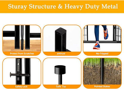 36 in(H) Garden Fence With Gate, Wide Gate Low Threshold, 8 Panels Total 17.7 ft(L) Heavy Duty Iron Animal Barrier Fence For Yard, Suitable For Indoor Or Outdoor Dog Fencing,Garden Border Fence