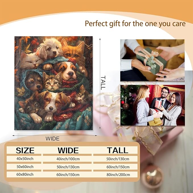 Dog and Cat Blanket, Cute Pet Flannel Blanket Gifts for Women, Soft Warm Lightweight Cat Dog Blankets for Living Room Home Sofa Travel Decor 40" x 50"