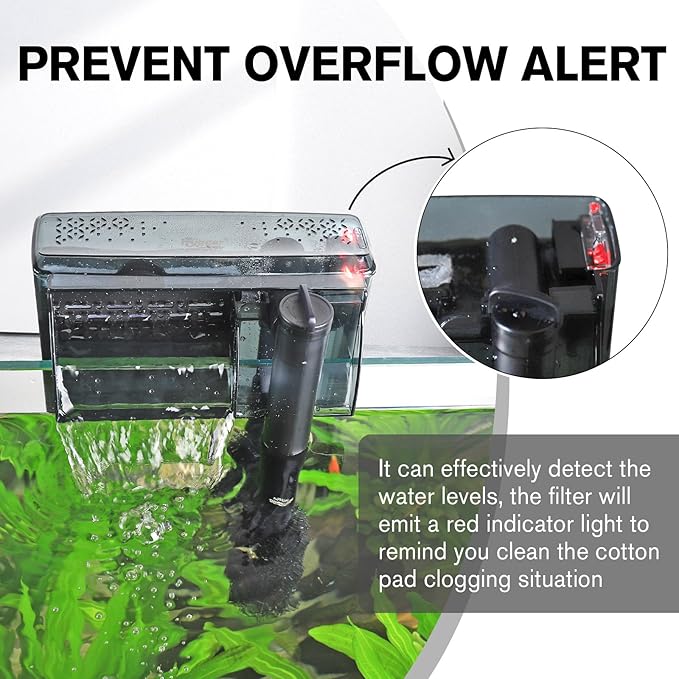 hygger Aquarium HOB Filter 210 GPH for 20-40 Gallon Fish Tank Power Filter with Adjustable Water Flow Extendable Intake Tube External Hang-On Back Filter