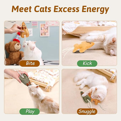 Nobleza Catnip Toys for Indoor Cats, 6 Pack Cute Teething Chew Kitten Toys, Interactive Plush Bite Resistant Cat Toys with Crinkle Paper and Natural Catnip, Fish Mouse Kitty Shapes Toy for Bored Cats