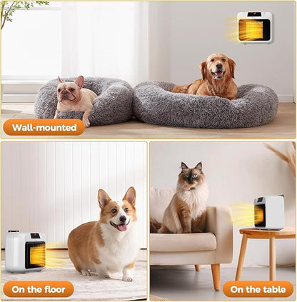 600W Dog House Heater for Chicken Coop and Rabbits - Portable With Digital Display, White Wall-Mounted Insulated Winter Pet Heater With Thermostat & Anti-Chew Cord