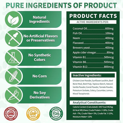 Flea and Tick Prevention for Dogs Chews – 200 Soft Chews, Dog Flea Chewables with Skin & Coat Support – Oral Supplement for All Breeds & Ages – Natural Duck Flavor