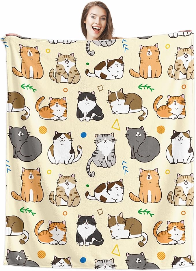 Cat Kids Throw Blanket for Girls Boys Teens Soft Fuzzy Flannel Animal Bed Blanket for Women Adults Plush Cute Christmas Birthday Gifts,50”x60”
