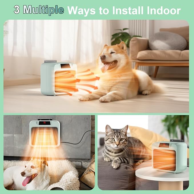 Dog House Heater for Outdoor & Indoor Use - 600W/300W Safe & Efficient Heating for Pet Houses, Chicken Coops, Rabbit Hutches - Wall-Mounted Design with Overheat Protection & Anti-Chew Cord (grey)