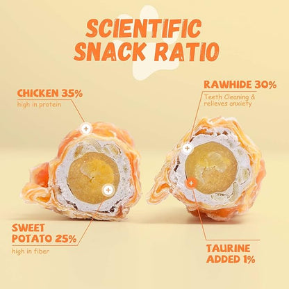 Chicken Wrapped Sweet Potato Rawhide Dog Treats, Big Stick Long Lasting Large Dog Treats Dog Chew Training Snacks for Medium Large Breed 6-7 Counts 10.58 oz