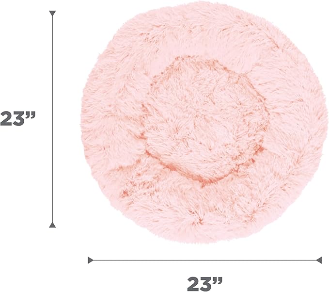 Best Friends by Sheri Original Calming Donut Dog and Cat Bed, Shag Faux Fur, Cotton Candy Pink, (23in x 23in) - Anxiety Relief for Pets Up to 25 lbs