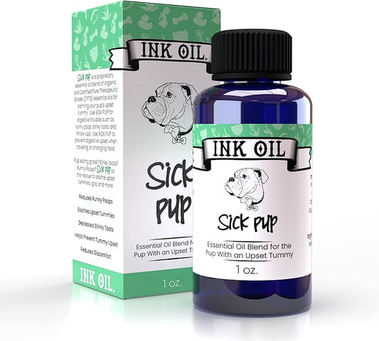 Pup Oils Sick Pup Essential Oil for Dogs - Soothes Upset Stomachs & Vomiting - Organic Calming Oils - Probiotics & Digestive Enzymes for Pet Gut Health - Dog Stomach Relief Probiotic Supplement - 1 oz