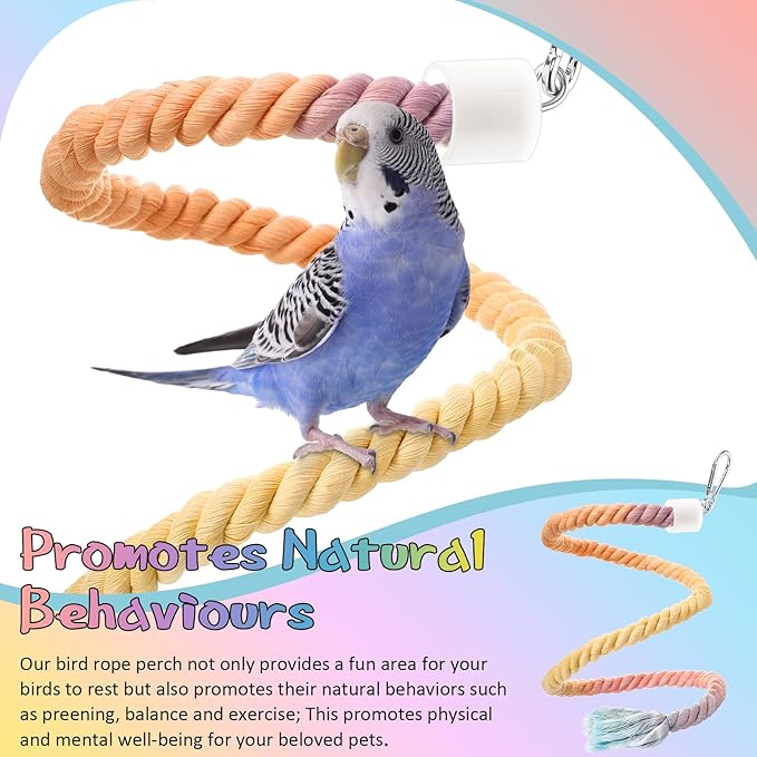 2 Pcs Gradient Bird Rope Perches Birdcage Swing Toy for Parrots Birdcage Cotton Swing Climbing Rope Standing Bungee Toy Accessory for Parrots, Cockatiel, Parakeet, Lovebird, Budgie(39.4'')