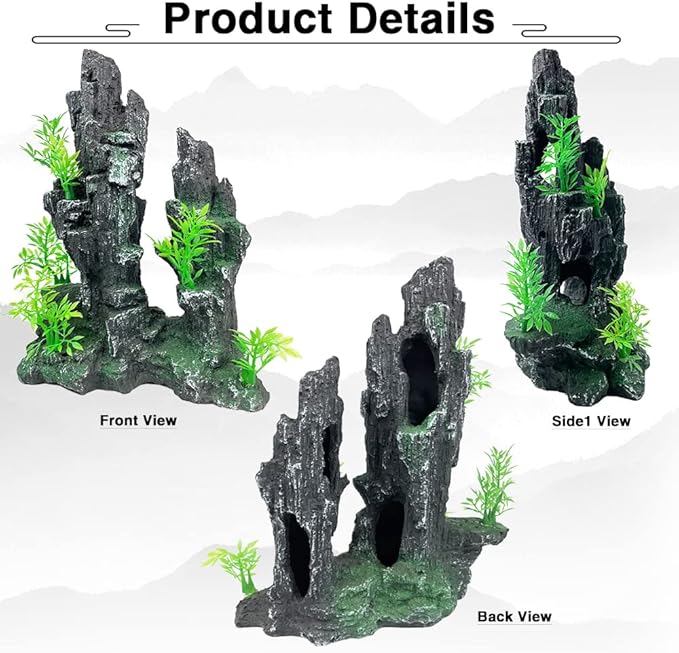 Aquarium Decorations Large and Tall Large Aquarium Decorations Fish Tank Ornaments Mountain View Stone Ornament Tree Rock Cave Artificial Fish Tank Ornament - 10.2 Inches High