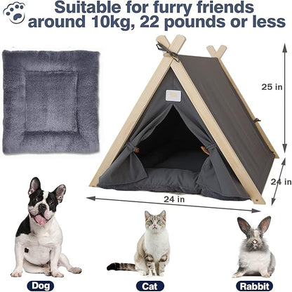 Pet Teepee Tent for Small Dogs & Cats, Portable Puppy Bed with Thick Cushion, Cat Teepee Washable Tent Dog Teepee Bed for Small Pets Up to 25lbs Indoor Outdoor