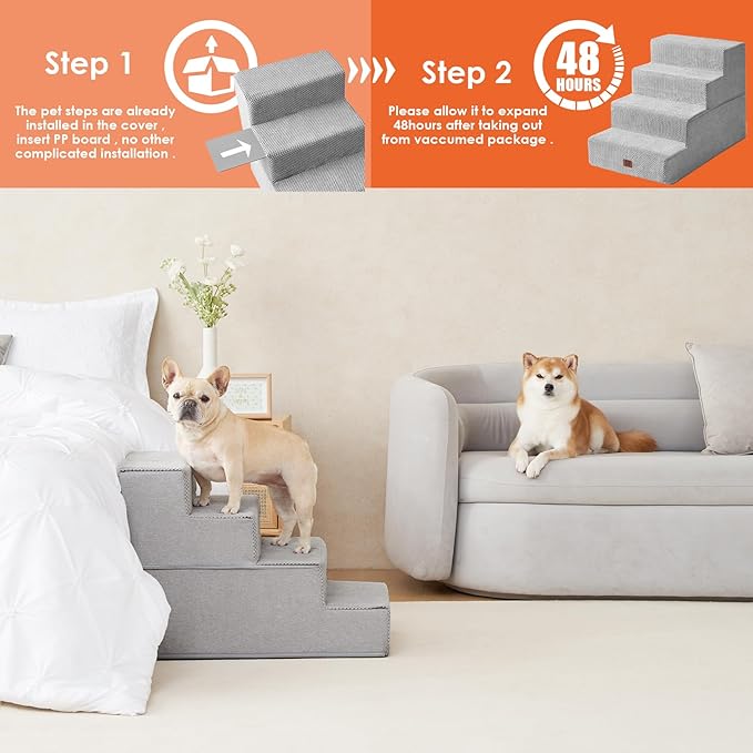 EHEYCIGA Dog Stairs for Bed 20”H, 4-Step Extra Wide Dog Steps for High Bed, Pet Steps for Small Dogs and Cats, Non-Slip Balanced Dog Indoor Ramp, Light Grey