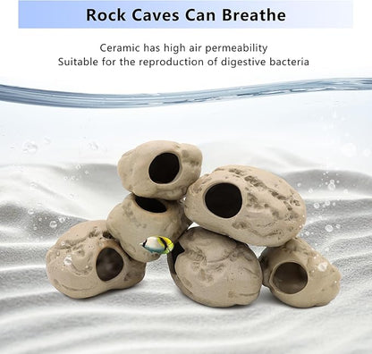 Aquarium Decorations Stackable Ceramic Cave Betta Fish Tank Accessories Rock Cave Decor 6-Piece Set