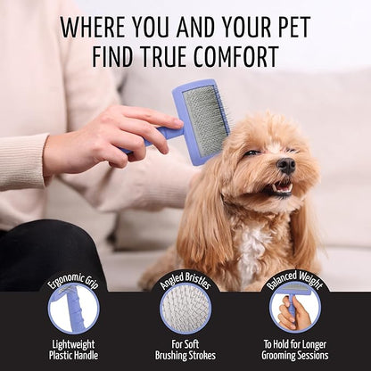 Tauro Pro Line Plastic Long & Short Hair Slicker Dog Brush for Deshedding & Detangling - Purple Slicker Brush for Dog & Cat Grooming - Rectangular, Flexible Cushion & Non-Slip Grip