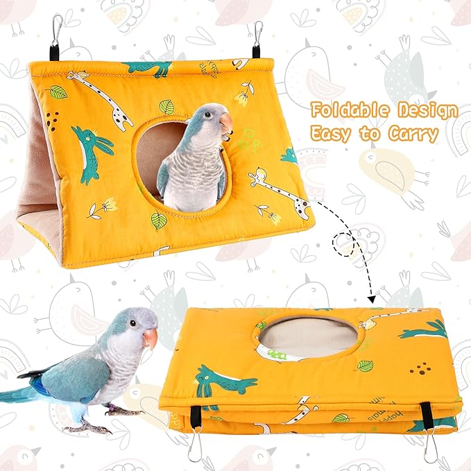 Rypet Winter Warm Bird Nest House - Hanging Hammock Velvet Shed Hut Cage Plush Fluffy Birds Hideaway Sleeping Bed Fuzzy for African Grey Cockatoo and Other Amazon Parrot Largeï¼_ellowï¼
