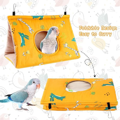 Rypet Winter Warm Bird Nest House - Hanging Hammock Velvet Shed Hut Cage Plush Fluffy Birds Hideaway Sleeping Bed Fuzzy for African Grey Cockatoo and Other Amazon Parrot Largeï¼_ellowï¼