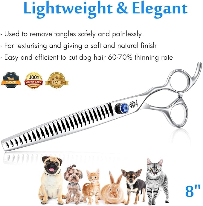 8.0 inch Professional Pet Grooming Scissors - Dog Chunker Shears - Adult Animal Thinning Hair Shears for Pet Groomer or Family DIY (Silver)