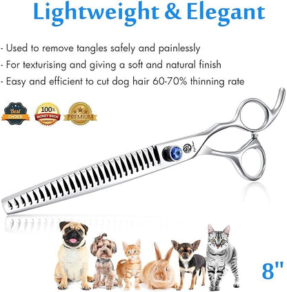 8.0 inch Professional Pet Grooming Scissors - Dog Chunker Shears - Adult Animal Thinning Hair Shears for Pet Groomer or Family DIY (Silver)