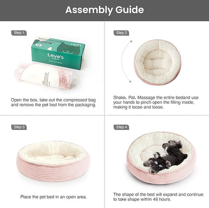 Love's cabin Round Donut Cat and Dog Cushion Bed, 25in Pet Bed for Small or Medium Dogs, Anti-Slip & Water-Resistant Bottom, Soft Durable Fabric Pet Beds, Washable Calming Cat Bed Pink Stripe