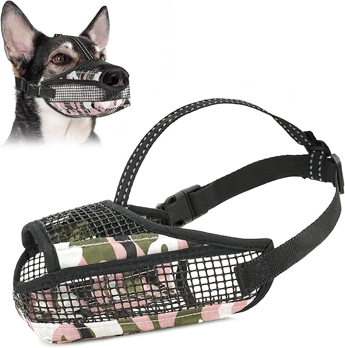 Dog Muzzle for Large Medium Small Dogs, Soft Mesh Muzzle for Dogs with Reflective Adjustable Strap, Prevent Biting Chewing and Licking, Dog Nose Open Design for Reduction Friction (Pink, XL)