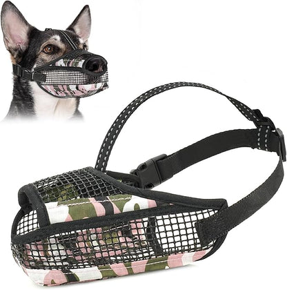 Dog Muzzle for Large Medium Small Dogs, Soft Mesh Muzzle for Dogs with Reflective Adjustable Strap, Prevent Biting Chewing and Licking, Dog Nose Open Design for Reduction Friction (Pink, XL)