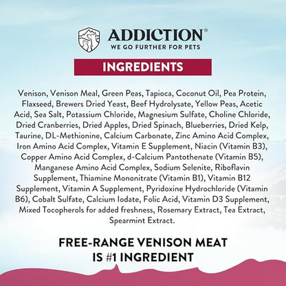 Addiction Viva La Venison All Life Stages Small Breed Grain-Free Premium Venison Dry Dog Food Crafted in New Zealand - 3.3 lbs. Grain-Free/Gluten-Free Kibbles for Small Dogs