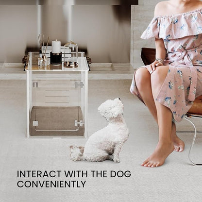 Sumerflos Acrylic Dog Crate Furniture - Clear Dog Kennel End Table for Small & Medium Dogs Up to 45lb Indoor Lockable Heavy-Duty Ventilated, 29.92" L x 20.08" W x 22.24" H