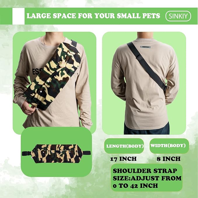Bearded Dragon Sling Carrier, Small Animal Bag for Lizards and Small Reptile with Adjustable Strap, Breathable Material and Stable Triangular Joint Design (Forest Color)