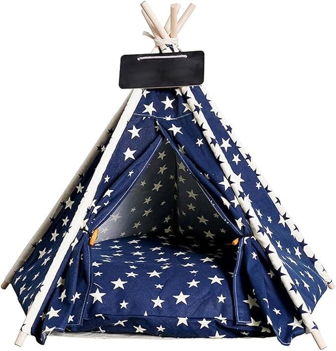 Solid Wood Cat Tent Indoor with Thick Mat,Portable Dog House Dog Teepee Tent,Cute Cat Teepee Cave, Cat Bed,Dog Bed Tent,Puppy Bed Tent,Bunny Tent,Pet Tent Teepee