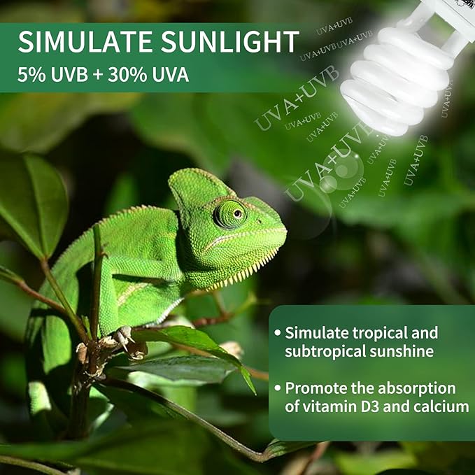 LUCKY HERP 2 Pack UVA UVB Reptile Light, 23W 5.0 UVB Bulb for Tropical and Sub Tropical Reptiles, Compact Fluorescent Terrarium Lamp, Reptile UVB Bulb for Chameleons, Lizard, Turtle