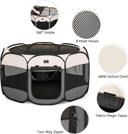A4Pet Dog Playpen Indoor, 49 Portable Playpen with Bowl, Suitable for Puppies, Kittens, and Small Animals, Removable Zipper & Mesh Panel(16_ _ 10_)