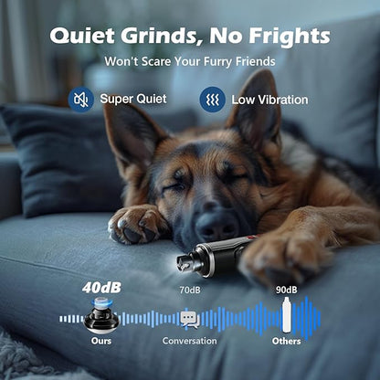 Dog Nail Grinder, Quiet Pet Nail Trimmer, Rechargeable Electric Dog Nail Trimmer, for Large Medium Small Dogs